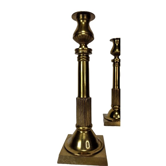 Vintage 60s 70s MCM Heavy Solid Brass Gold Tapered Candle Holders Made In Japan - Picture 11 of 12